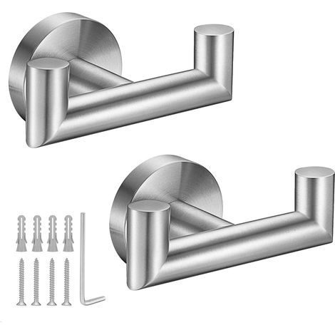 Handtuchhaken für Bad und Küche, gebürstetes Nickel, Kleiderhaken aus Edelstahl, stabile Doppelhalterung zum Aufhängen von Handtüchern, Mänteln, Schwämmen und Kleidung, Wandmontage, 2er-Set