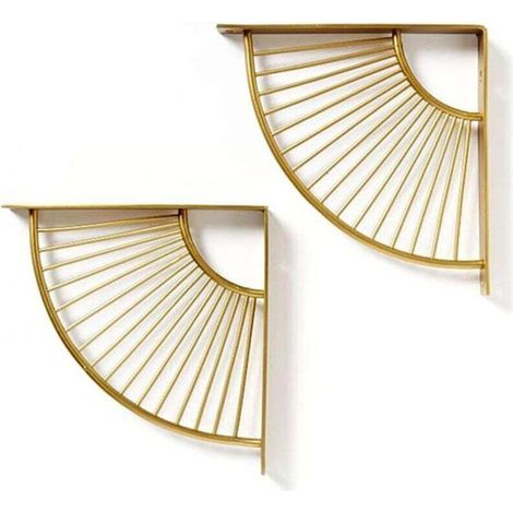 Equerre étagère art déco 20/30 cm, étagères flottantes murales design doré, support étagère en forme déventail, lot de 2 Crezuo (1/4)