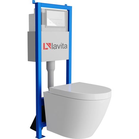 Bâti-support Lavita LAV 101 à 40 cm + WC Sogo sans bord + plaque de commande LAV 200.3.1 blanc Kit complet WC (1/5)