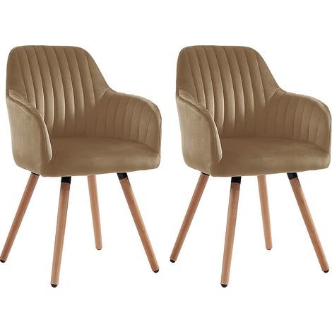 Sedia con braccioli Velluto e Metallo Effetto Legno Beige - Lotto di 2 - ELEANA