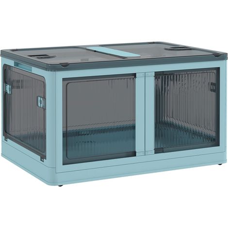 Boîte de rangement empilable avec couvercle, capacité 69 L, boîte de rangement pliable à roulettes, 60 x 42 x 34 cm, bleue