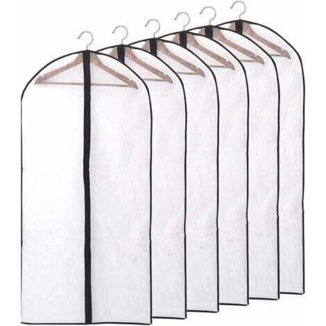 QORVA-Housse anti-poussière translucide pour vêtement 6 pièces, imperméable, anti-poussière et résistant à l'humidité, sac de rangement suspendu, ensemble chemise/veste à fermeture éclair, 60 140 cm (1/5)