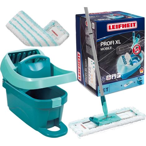 Leifheit - Juego de fregona y cubo Profi con escurridor a pie y ruedas 55096