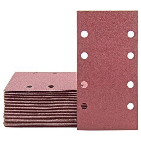 Lot de 30 feuilles abrasives 83 x 185 mm,Papier abrasif carré auto,agrippant 8 trous Grain 120,Idéal pour le ponçage, le polissage et l'élimination de la rouille (1/5)