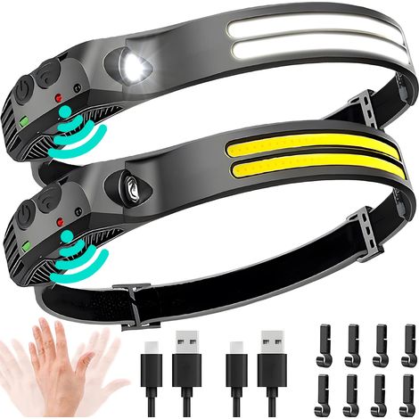 Lampe Frontale LED,2000 Lumens Éclairage 230° Torche Frontale Rechargeable USB Capteur De Mouvement,Étanche IPX5,Pour Pêche,Camping,Cyclisme 2 Pièces (1/5)