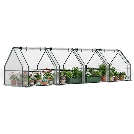 Mini serra da giardino, mini serra a tunnel con 4 finestre e zip avvolgibili, acciaio PE 140 g/m² anti-UV 360x90x90cm trasparente (1/5)