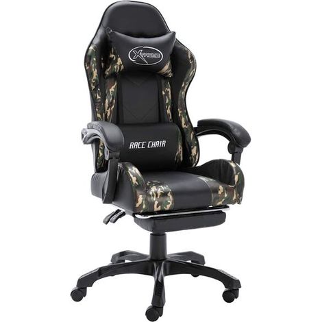 Chaise de Gaming avec Repose-Pieds, Fauteuil de Jeu en Cuir Synthétique, Noir/Camouflage (1/5)