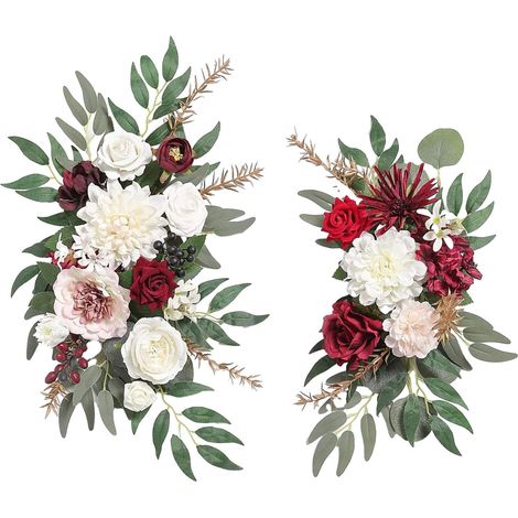 Guirlande De Fleurs Artificielles - Pour Arche De Mariage Et Décoration Murale - Rouge Et Blanc - 2 Pièces - 30x15 cm Et 50x25 cm (1/5)