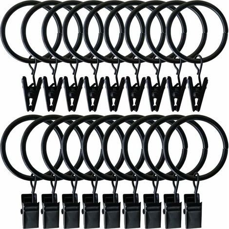 Curtain Rings, 20 Pieces Black Metal Drapery Hanging Rings with Clips Curtain Hooks for Window Bedroom Living Room Balcony Curtain Rods (50 MM)-LIAIKI (1/5)