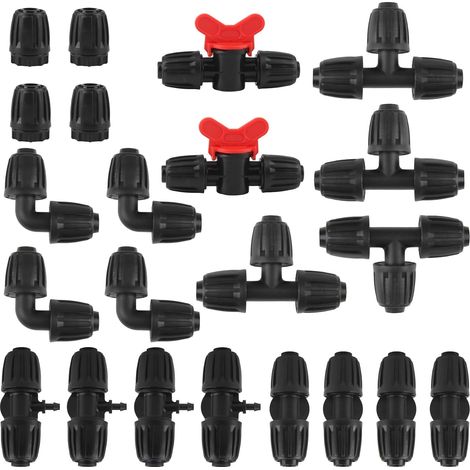 22 Pièces Raccords D'Irrigation pour Tubes de 1/2 à 1/4 Pouce Raccords de Tuyau D'arrosage Connecteur de Tuyau de Irrigation Jardin Connecteurs Barbelés Systèmes D'arrosage (1/5)