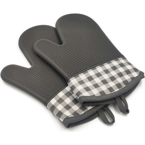 Gants de cuisine en silicone gris , résistants à la chaleur et antidérapants (1/5)