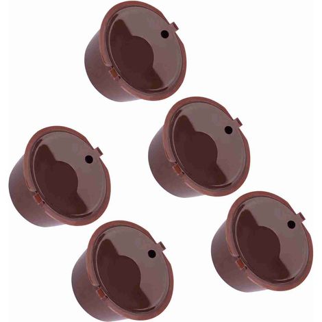Cápsulas de café con filtro reutilizables y recargables, de polipropileno apto para uso alimentario y acero inoxidable 304, 5 unidades (marrón). (1/5)