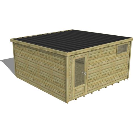 ABRI DE JARDIN bois traité 27mm, Essentiel, 4,3x4,3m, 19m2, Plancher