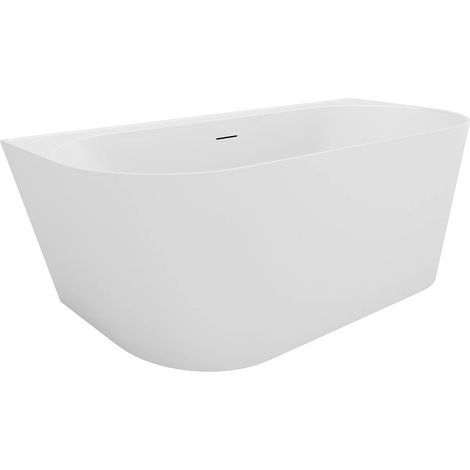 Vente-Unique – Baignoire semi îlot acrylique 160 x 75 cm – Blanc mat – Capacité 230 L – Forme ovale – Livrée montée avec bonde (1/4)