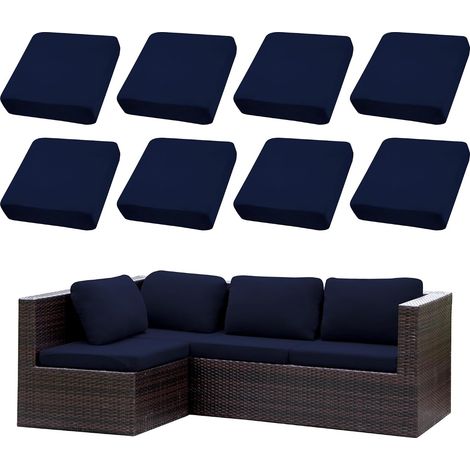 Patio Cushion Covers 8 Piece Set Outdoor Couch Covers Stretch Sofa Covers for Sofa CushionsFurniture Protectors Washable and Reusable (1, Navy) (1/5)