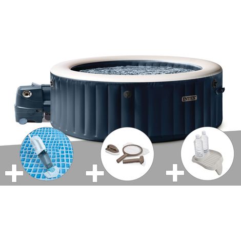 Kit spa gonflable Intex PureSpa Blue Navy rond Bulles 4 places + Aspirateur + Kit d'entretien + Porte-verre