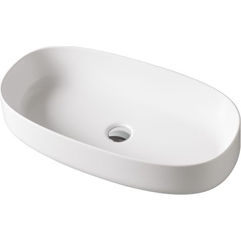 Lavabo Cognac appoggio cm. 68x35 senza foro in ceramica bianco (1/4)