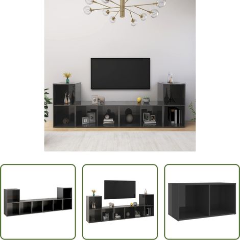 vidaXL Meubles TV 4 pcs Gris brillant 72x35x36,5 cm Bois d'ingénierie (1/5)