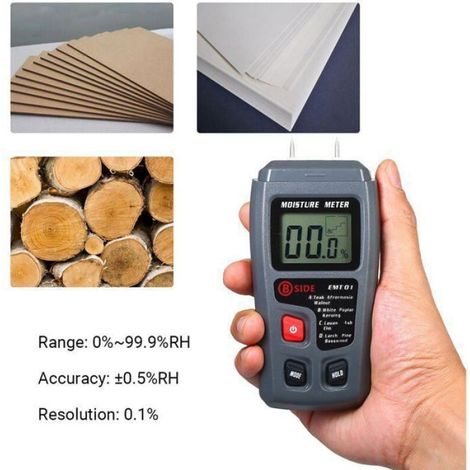 Humidimetre Bois - 4 Modes Mesure Humidite Par Resistance Electrique - Ecran LCD Avec Verrouillage De Lecture - Portatif Poche 6,5x3,1x14,5 Cm - 1 Unite (1/5)