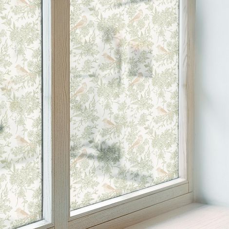 Film pour Vitre Intimité 200x100 cm Protection Décoratif Adhésif Collés sur le Verre PVC pour Chambre Cuisine Salle de Bain Vitrail oiseaux plantes (1/5)