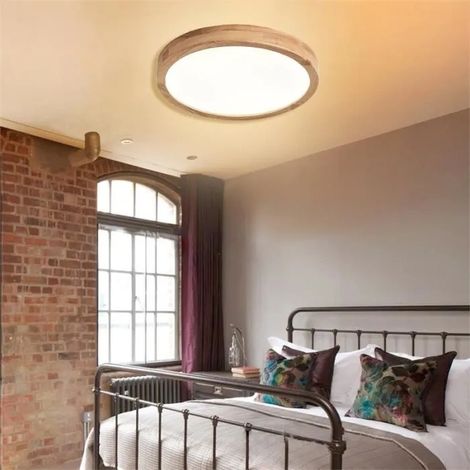 Yowei Plafonnier LED Moderne,Plafonnier en Bois Rond Blanc Froide 3000K Style Nordique,30cm (1/4)