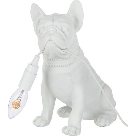 Lampe bulldog décorative blanche en résine style moderne - Blanc mat élégant (1/4)