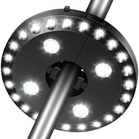 Lampada per ombrellone da patio, 4 batterie AA (non incluse), 3 livelli di luminosità, 28 LED, illuminazione di emergenza per ombrelloni, tende e I (1/5)