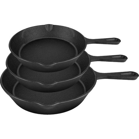 Casseroles en Fonte 3 Pièces - 16/20/26 cm - Ensemble Poêles à Frire - Cuisson Uniforme - Résistantes - Tous Feux