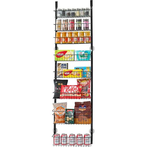 Mophorn Organizzatore per Dispensa Sopra Porta, Sistema di Stoccaggio con 9 Ripiani, Porta Spezie Sospeso in Acciaio Robusto, Ripiani Regolabili per Condimenti e Accessori, Colore Nero