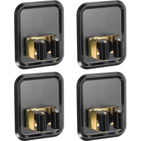 Lot de 4 supports muraux pour balais et serpillères en acier inoxydable 304, autocollants, adaptés à la salle de bain, à la buanderie, à la chambre à coucher, noir-Crezuo