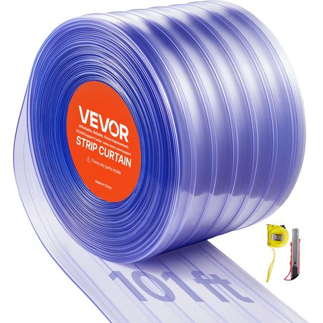 Rideau Lanière PVC 30,8x0,3 m Rouleau Lanière Plastique Transparent Nervuré de Porte, Bande Isolation Thermique Coupe Vent, pour Portes de Supermarchés, de Garages, d'Entrepôts, de Restaurants (1/5)