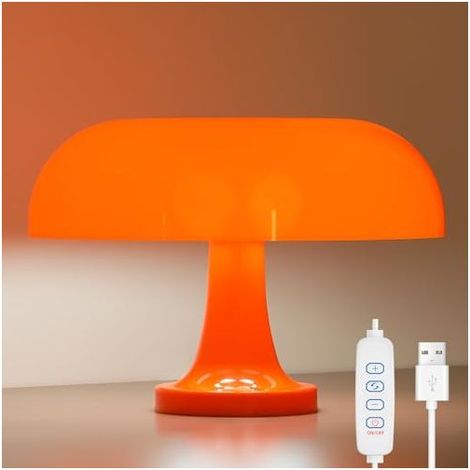 Lampe de chevet orange pour chambre à coucher, table de chevet rétro en forme de champignon avec 3 couleurs d'éclairage et 10 niveaux de luminosité, lampe de bureau pour salle de lecture/salon (1/5)