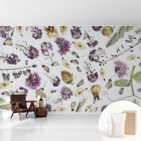 Newroom Tapete Dekorative Vliestapete mit Kleber Modern für Wohnzimmer Schlafzimmer Getrocknete Blumen 416x254 cm (1/5)