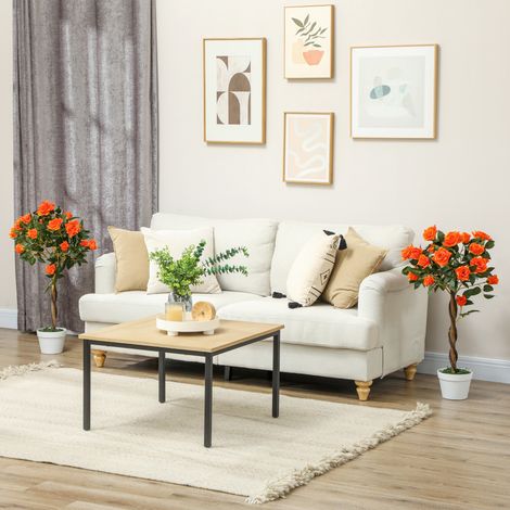 Rosal artificial de 21 flores con maceta rellena de cemento y musgo, planta artificial anti-UV de plástico y tela, Ø18x90 cm, naranja.