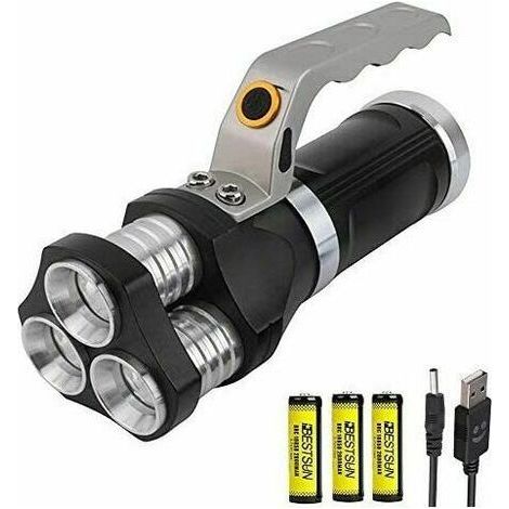 Tigrezy - Wiederaufladbare Taschenlampe – 3 x XML – T6 LED-Taschenlampe, tragbare Taschenlampe für Zuhause, Camping, Angeln (3 Batterien im Lieferumfang enthalten)