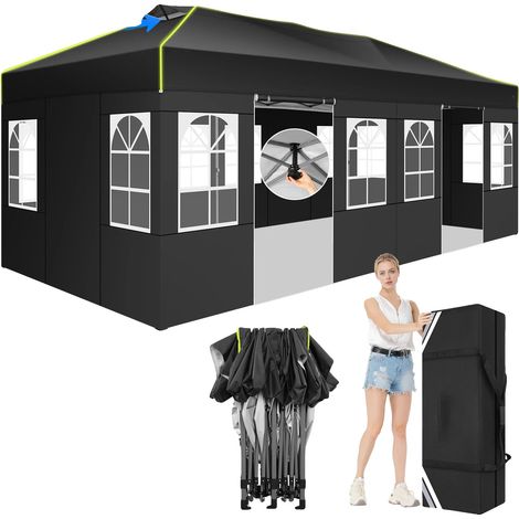 Carpa tipo marquesina, toldo comercial para jardín, resistente, impermeable, negro. (1/2)