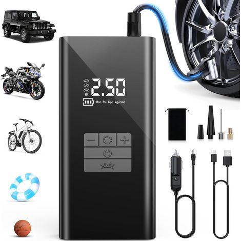 Compresseur à Air Portatif 45L/Min avec Batterie 6000mAh - Gonfleur Pneus Voiture Rapide, Support Banque d'Énergie, Éclairage LED - 4 Modes - Idéal pour Voitures, Vélos, Motos, Ballons (1/5)
