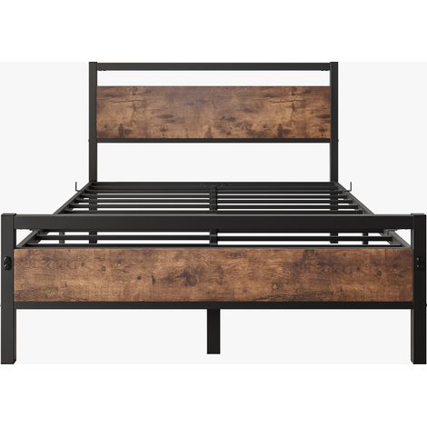 Struttura letto 120x200 cm in metallo e MDF con rete a doghe, spazio contenitore, marrone antico (1/5)