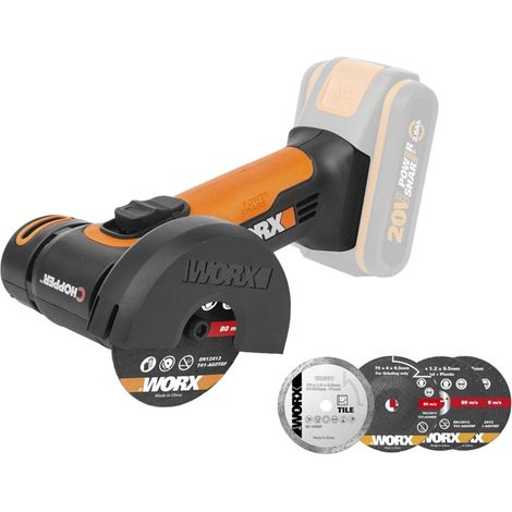 Mini meuleuse d'angle sans fil 20VChopper - WX801.9 - ⌀ 76 mm (Livrée sans batterie ni chargeur, 19 500 tr/min, carter, 3 disques) (1/5)