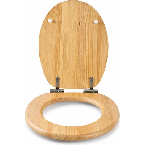 Abattant WC Bois Massif Déclipsable Frein de Chute Brun Clair (1/5)