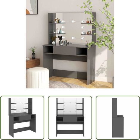 Miroir de maquillage -  Table de maquillage avec éclairage LED 100x40x135 cm MDF Gris (1/5)