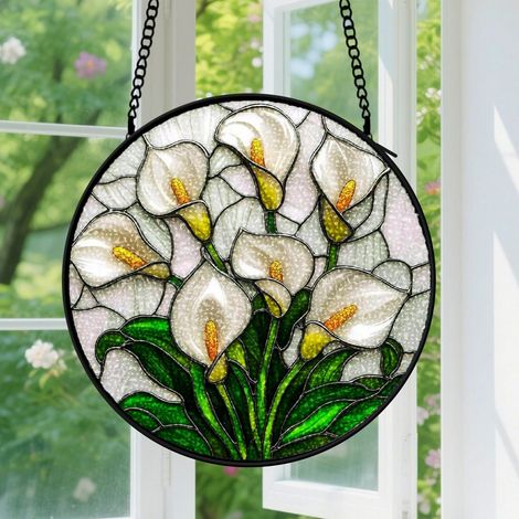 9cm Suspension en vitrail - Attrape-soleil artistique unique minimaliste, décoration fenêtre élégante, cadeau Noël, Fête des Mères pour femme, homme (1/5)