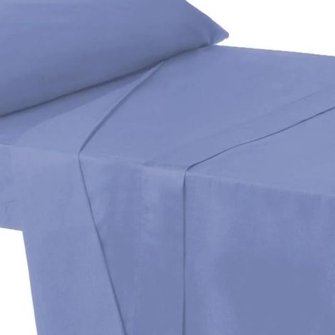 Drap dessus de lit - JUANIO - 114 g/m² - Bleu - 270 x 160 cm - Anti-acariens