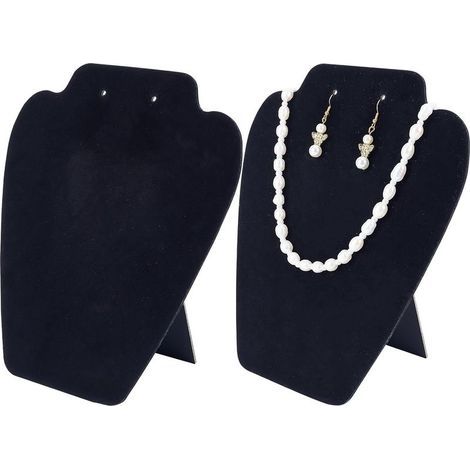 Lot de 2 Présentoirs en Velours Noir pour Bijoux Colliers Boucles D'oreilles 21,1cm de Hauteur 3D Présentoir à Bijoux en Forme de Mannequin Petit Support de Collier (1/5)