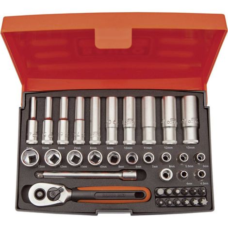 Bahco – Jeu de clés à douille 37 pièces – Coffret cliquet réversible 60 dents – Alliage d'acier haute performance – SL25L (1/3)