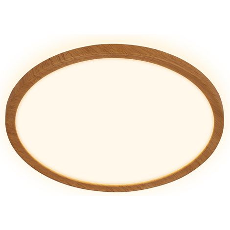 Plafonnier LED à lumière indirecte, plat, lumière blanche chaude, lampe LED, plafonnier, lampe de salon, panneau, cuisine, chambre, 29x3 cm, cadre aspect bois (1/5)