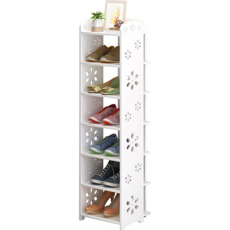 Scarpiera a 7 ripiani in legno e plastica, ripiano portascarpe, 26 x 25 x 96 cm, bianco (1/5)