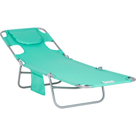 Chaise longue de jardin transat avec ouverture rembourrée pour visage table massage extérieur poche latérale métal vert