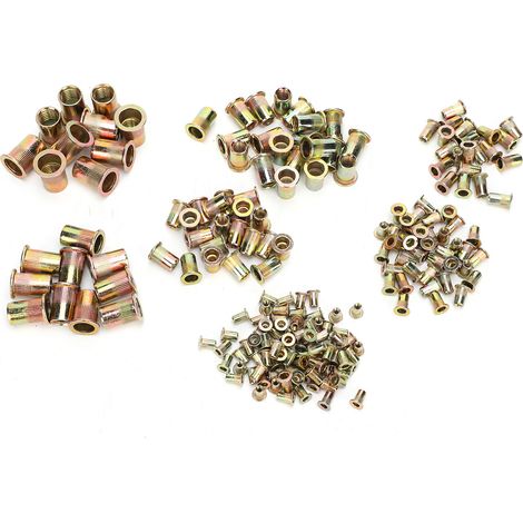Kit 220 pièces écrous à sertir zingués colorés, inserts filetés M3 M4 M5 M6 M8 M10 M12, assortiment pour fixation professionnelle (1/5)