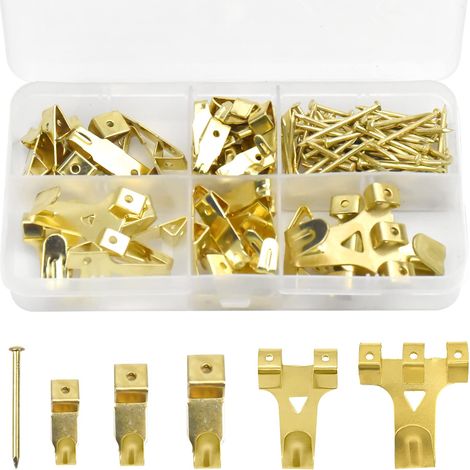 130 Pcs Crochet Mural Metal, Crochet pour Cadre Photo Crochets à Suspendre avec Vis Kit de Suspension de Tableaux, pour Toile, Photos, Horloge, Miroir (Couleur Or) (1/5)